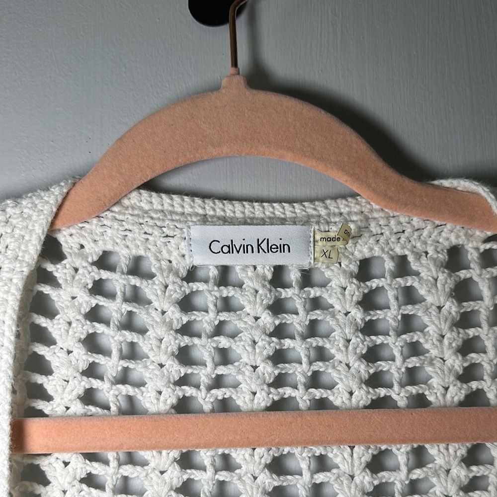 Calvin Klein White Open-Front Cardigan Short Sleeve Sweater Size X-Large - Picture 2 of 8